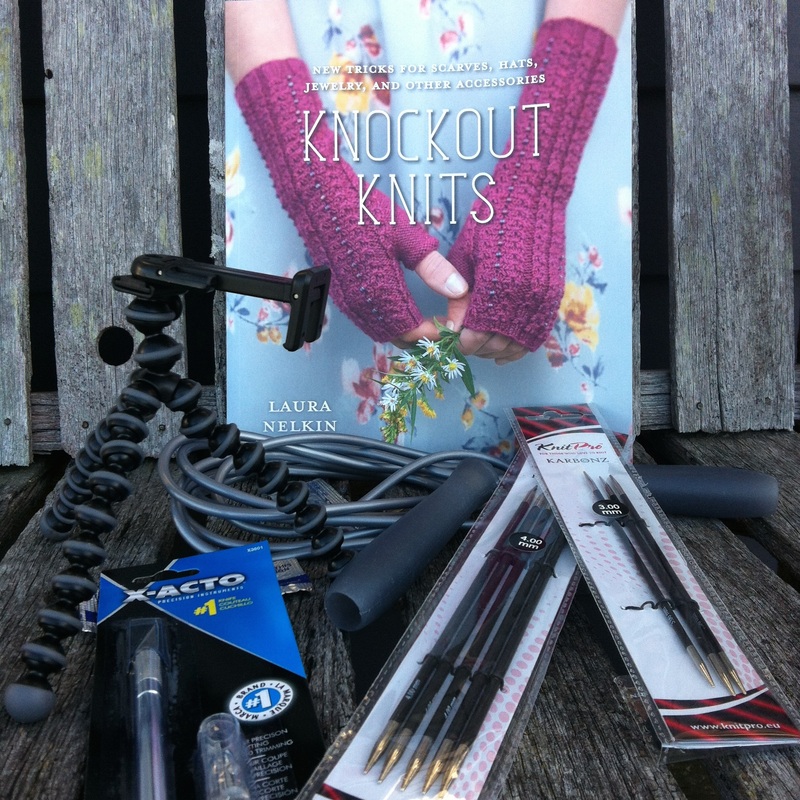 knockout knits the book, jobe smartphone tripod, karbonz dpns, xacto knife, scalpel blades & skipping rope